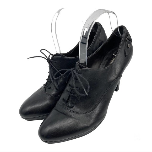 Manas Lea Foscati EU 40 US 9 Leather Lace Up Black Ankle 4” Heel Booties